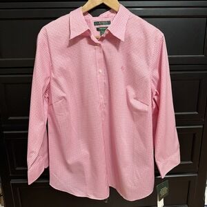 Ralph Lauren Size  1X  Pink Non Iron Shirt Top Blouse 100% Cotton Women